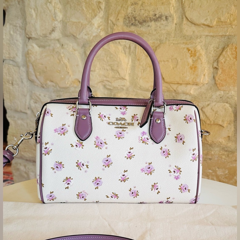 Coach Rowan Satchel Bag Floral Print Crossbody Satche Lilac NWT